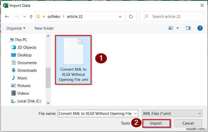 วิธีการแปลง XML เป็น XLSX โดยไม่ต้องเปิดไฟล์