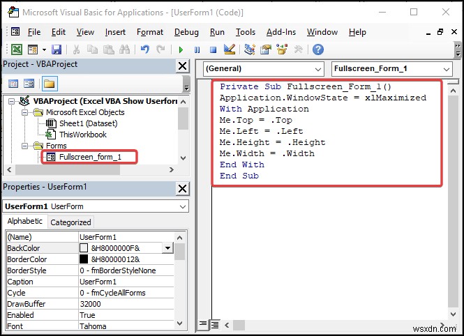 Excel VBA:แสดง Userform แบบเต็มหน้าจอ (4 วิธีง่ายๆ)