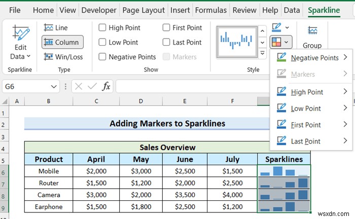 วิธีการเพิ่มเครื่องหมายในเส้นแบบประกายไฟใน Excel (ด้วยขั้นตอนง่ายๆ)