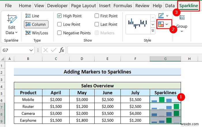 วิธีการเพิ่มเครื่องหมายในเส้นแบบประกายไฟใน Excel (ด้วยขั้นตอนง่ายๆ)