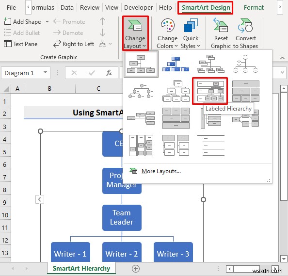 วิธีใช้ลำดับชั้น SmartArt ใน Excel (ด้วยขั้นตอนง่ายๆ)