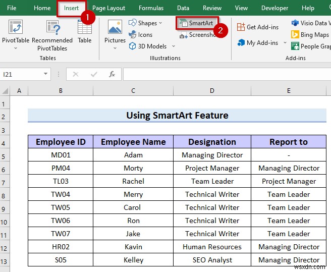 วิธีการสร้างแผนภูมิลำดับชั้นใน Excel (3 วิธีง่ายๆ)