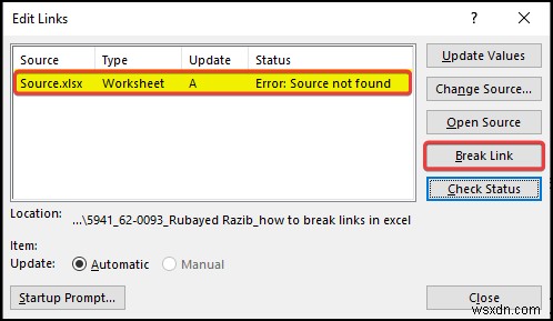 วิธีแบ่งลิงก์ใน Excel เมื่อไม่พบแหล่งที่มา (4 วิธี)