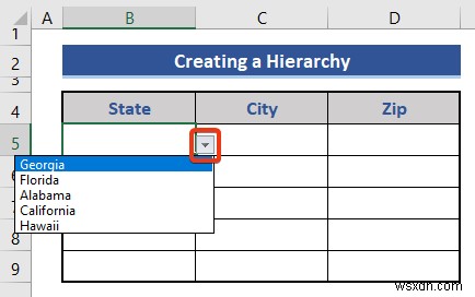 วิธีสร้างลำดับชั้นของเมืองและรหัสไปรษณีย์ใน Excel