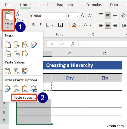 วิธีสร้างลำดับชั้นของเมืองและรหัสไปรษณีย์ใน Excel