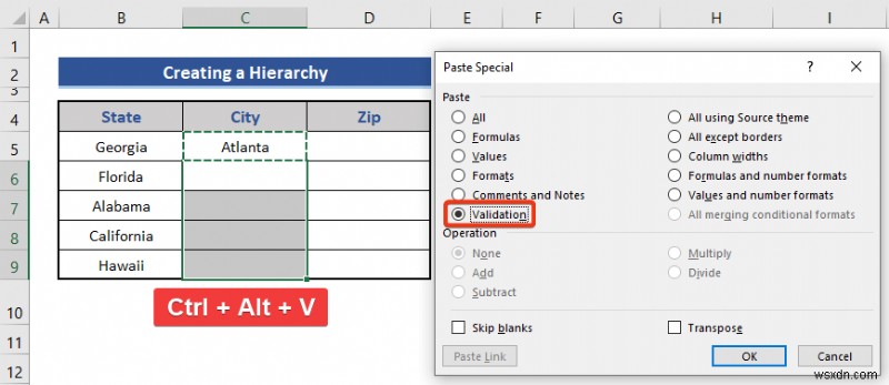 วิธีสร้างลำดับชั้นของเมืองและรหัสไปรษณีย์ใน Excel