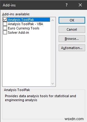 วิธีการติดตั้งการวิเคราะห์ข้อมูลใน Excel