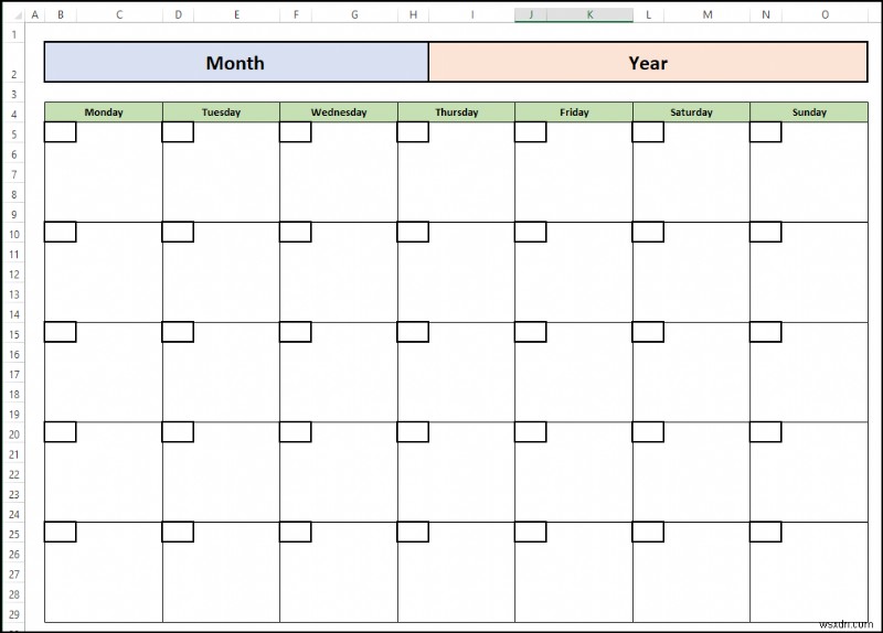 วิธีการสร้างปฏิทินเปล่าใน Excel (ดาวน์โหลดเทมเพลตฟรี)