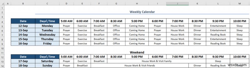 วิธีสร้างปฏิทินรายสัปดาห์ใน Excel (3 วิธีที่เหมาะสม)