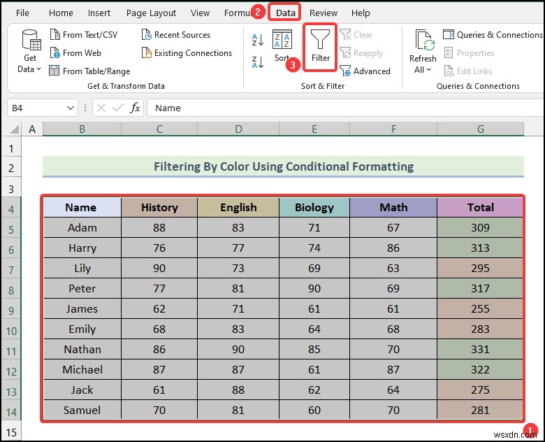 วิธีการกรองตามสีโดยใช้การจัดรูปแบบตามเงื่อนไขใน Excel