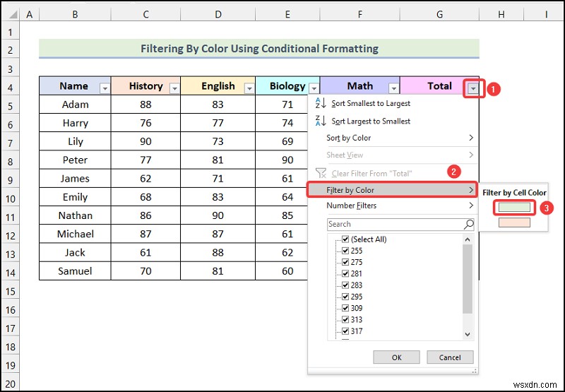 วิธีการกรองตามสีโดยใช้การจัดรูปแบบตามเงื่อนไขใน Excel