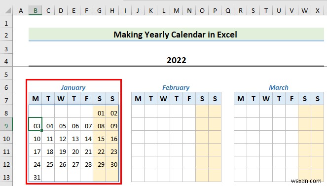 วิธีการสร้างปฏิทินใน Excel โดยไม่มีเทมเพลต (2 ตัวอย่าง)