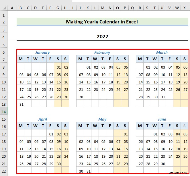 วิธีการสร้างปฏิทินใน Excel โดยไม่มีเทมเพลต (2 ตัวอย่าง)