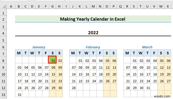วิธีการสร้างปฏิทินใน Excel โดยไม่มีเทมเพลต (2 ตัวอย่าง)