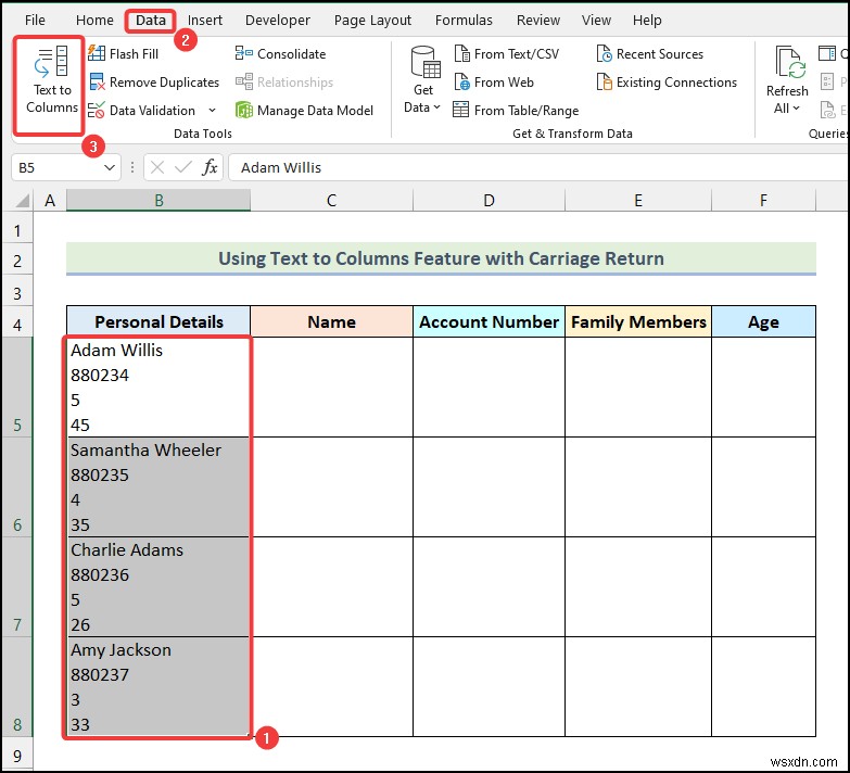 วิธีใช้คุณลักษณะข้อความเป็นคอลัมน์พร้อม Carriage Return ใน Excel