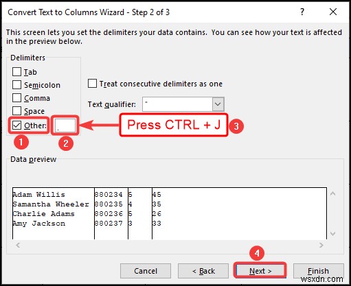 วิธีใช้คุณลักษณะข้อความเป็นคอลัมน์พร้อม Carriage Return ใน Excel