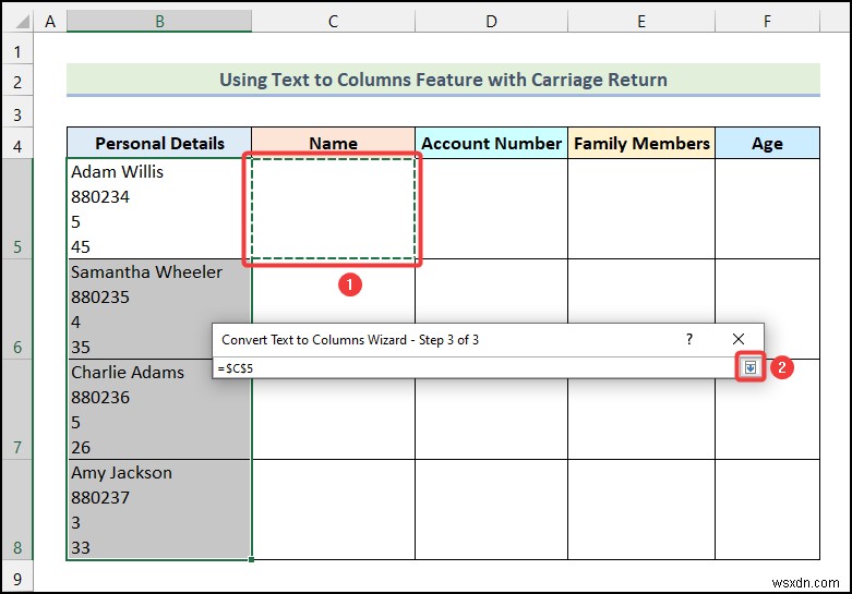 วิธีใช้คุณลักษณะข้อความเป็นคอลัมน์พร้อม Carriage Return ใน Excel