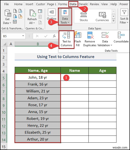 วิธีการแปลงข้อความเป็นคอลัมน์โดยไม่ต้องเขียนทับใน Excel