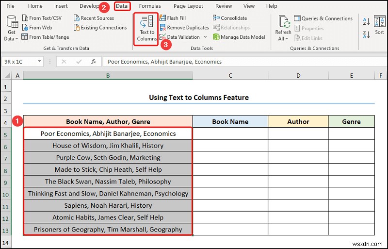 วิธีการแปลงข้อความเป็นคอลัมน์ด้วยตัวคั่นหลายตัวใน Excel
