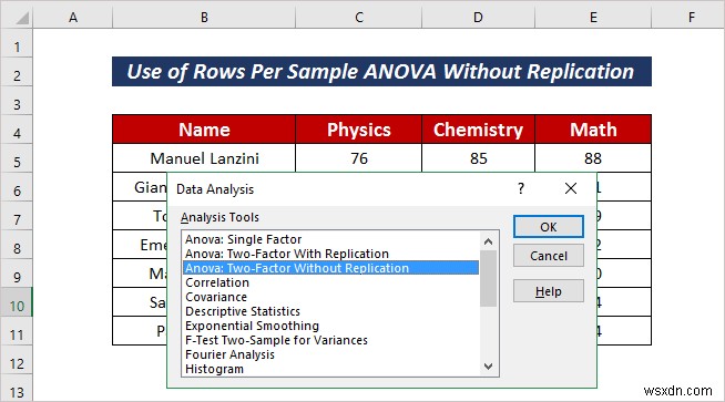 วิธีการใช้แถวต่อ ANOVA ตัวอย่างใน Excel (2 วิธีง่ายๆ)