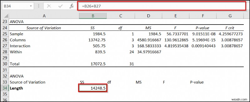ANOVA ที่ซ้อนกันใน Excel (การวิเคราะห์โดยละเอียดพร้อมตัวอย่าง)