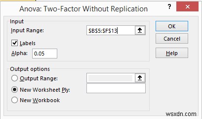 วิธีใช้ ANOVA Two Factor โดยไม่มีการจำลองแบบใน Excel