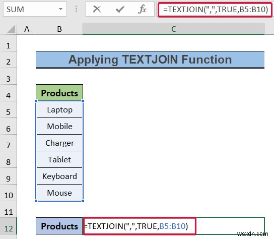 วิธีการแปลงคอลัมน์เป็นข้อความด้วยตัวคั่นใน Excel