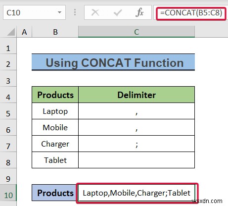 วิธีการแปลงคอลัมน์เป็นข้อความด้วยตัวคั่นใน Excel