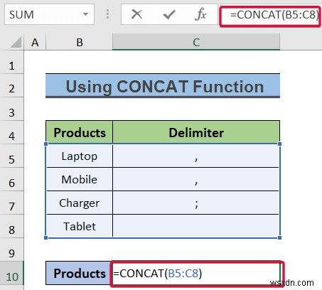 วิธีการแปลงคอลัมน์เป็นข้อความด้วยตัวคั่นใน Excel