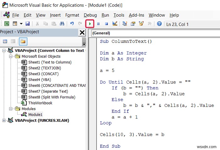 วิธีการแปลงคอลัมน์เป็นข้อความด้วยตัวคั่นใน Excel