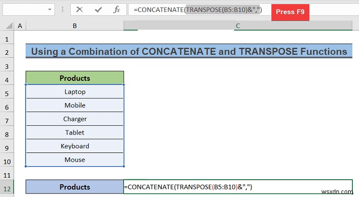 วิธีการแปลงคอลัมน์เป็นข้อความด้วยตัวคั่นใน Excel