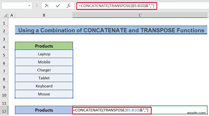 วิธีการแปลงคอลัมน์เป็นข้อความด้วยตัวคั่นใน Excel