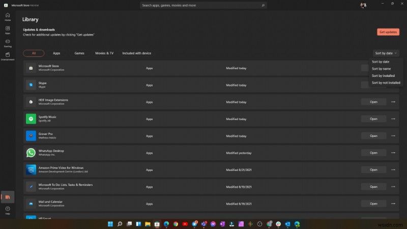 การอัปเดต Windows 11 Microsoft Store นำเสนอตัวเลือกการจัดเรียงไลบรารีที่เหมาะสม