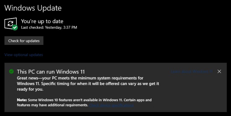 Windows Update จะบอก Windows 10 Insiders ที่เลือกว่าพีซีของพวกเขาสามารถเรียกใช้ Windows 11 ได้หรือไม่