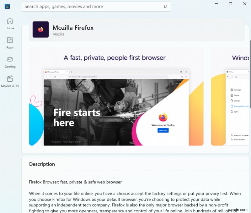 Mozilla Firefox พร้อมใช้งานแล้วบน Microsoft Store สำหรับ Windows 10 และ 11