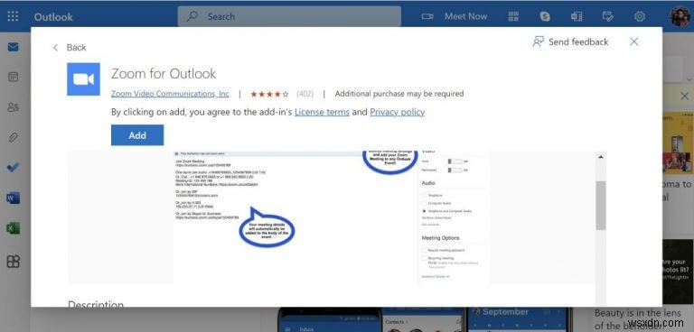 วิธีการเพิ่มการซูมในบัญชี Outlook ของคุณ