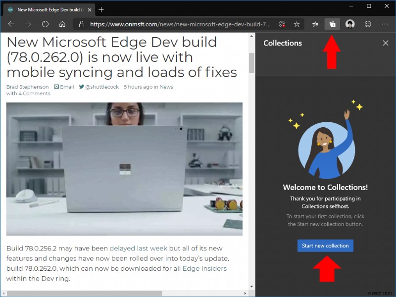 วิธีใช้คอลเล็กชันใน Microsoft Edge Insider