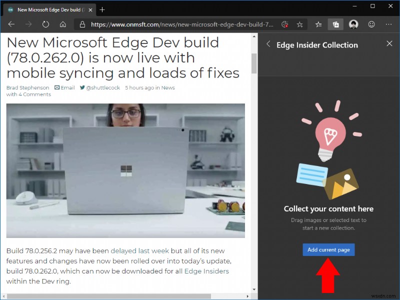 วิธีใช้คอลเล็กชันใน Microsoft Edge Insider