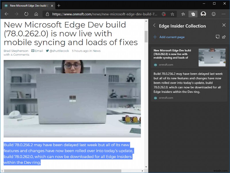 วิธีใช้คอลเล็กชันใน Microsoft Edge Insider