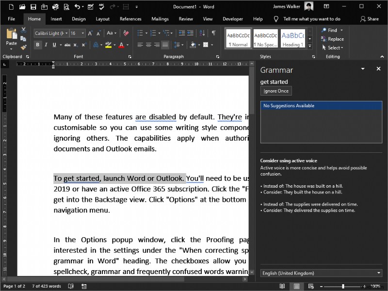 วิธีเปิดใช้งานความช่วยเหลือเกี่ยวกับรูปแบบการเขียนใน Microsoft Word