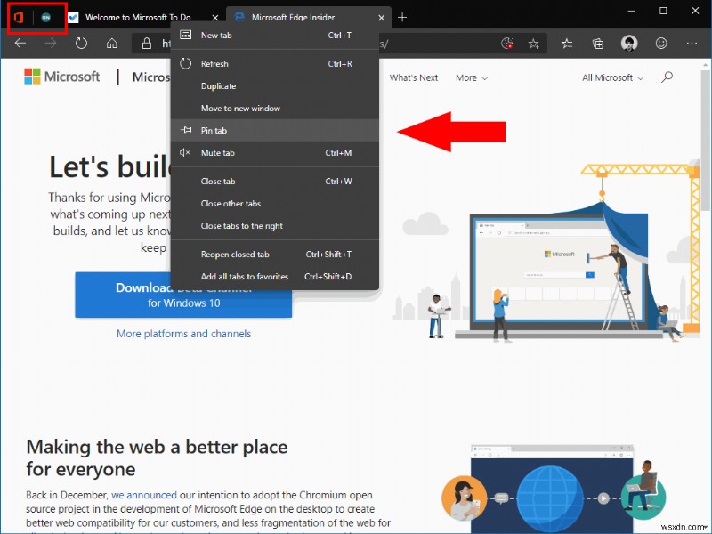 วิธีใช้แท็บที่ปักหมุดใน Microsoft Edge Insider