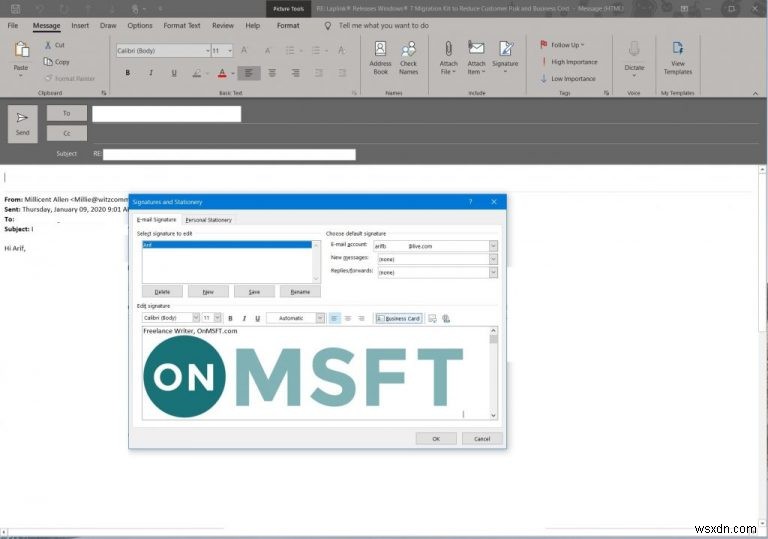 วิธีสร้างและเพิ่มลายเซ็นในอีเมลใน Outlook