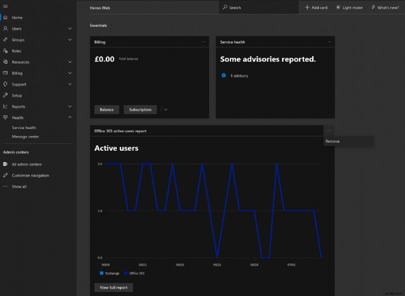 วิธีใช้และปรับแต่งหน้าจอหลักของ Office 365 Admin Center