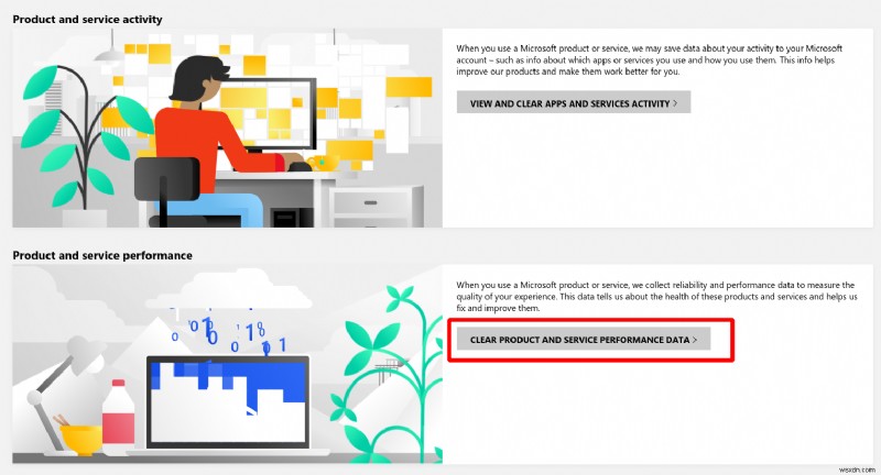 วิธีล้างข้อมูลประสิทธิภาพผลิตภัณฑ์และบริการจากบัญชี Microsoft ของคุณ