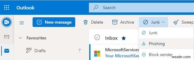 วิธีรายงานข้อความอีเมลที่น่าสงสัยโดยใช้ข้อความรายงานของ Microsoft Outlook