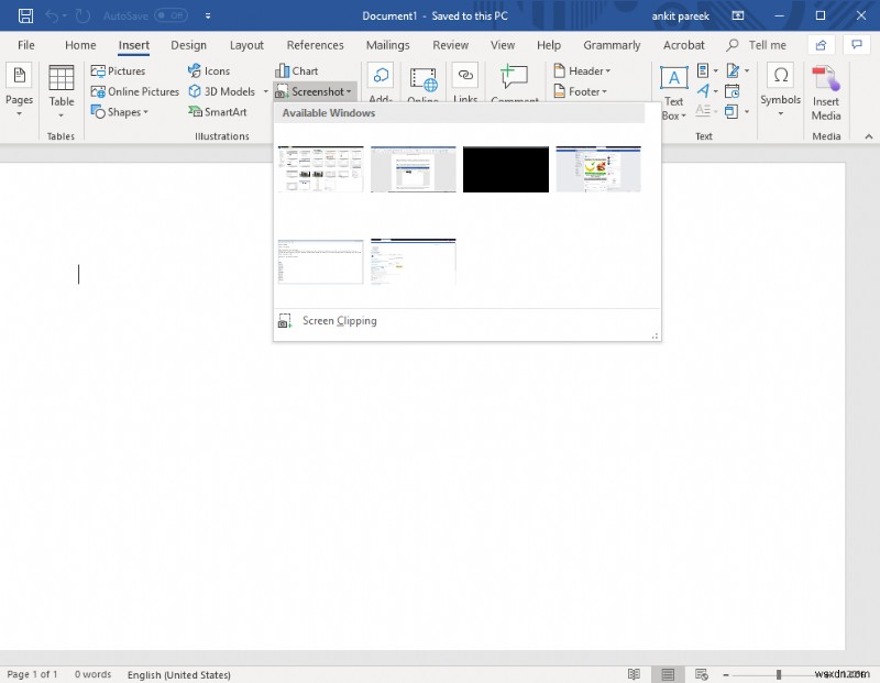 วิธีใช้เครื่องมือสกรีนช็อตของ MS Office Inbuilt