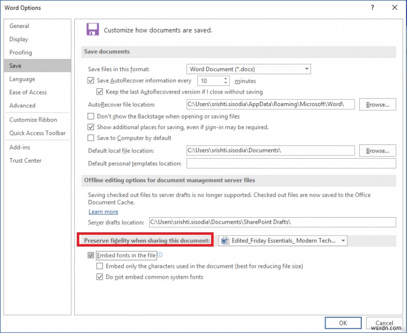 ฝังแบบอักษรในเอกสาร Microsoft Word