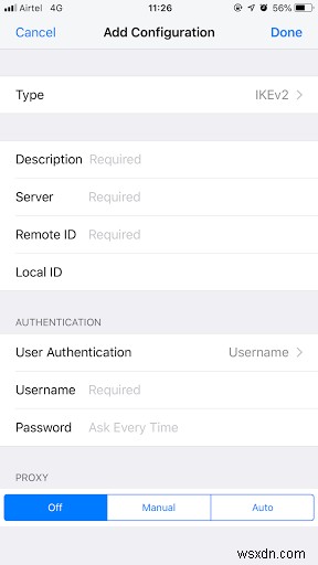 ขั้นตอนในการกำหนดค่าการเข้าถึง VPN บน iOS