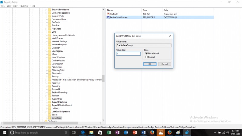 เปิด/ปิดใช้งานพรอมต์ของ Microsoft Edge สำหรับบันทึกการดาวน์โหลด 