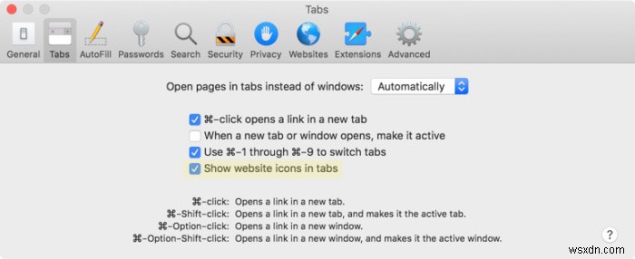 วิธีเปิดใช้งาน Favicons ใน Safari บน Mojave